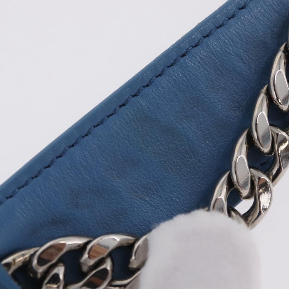 PRADA Chain Shoulder Bag Leather Light Blue Silver Auth 213060M