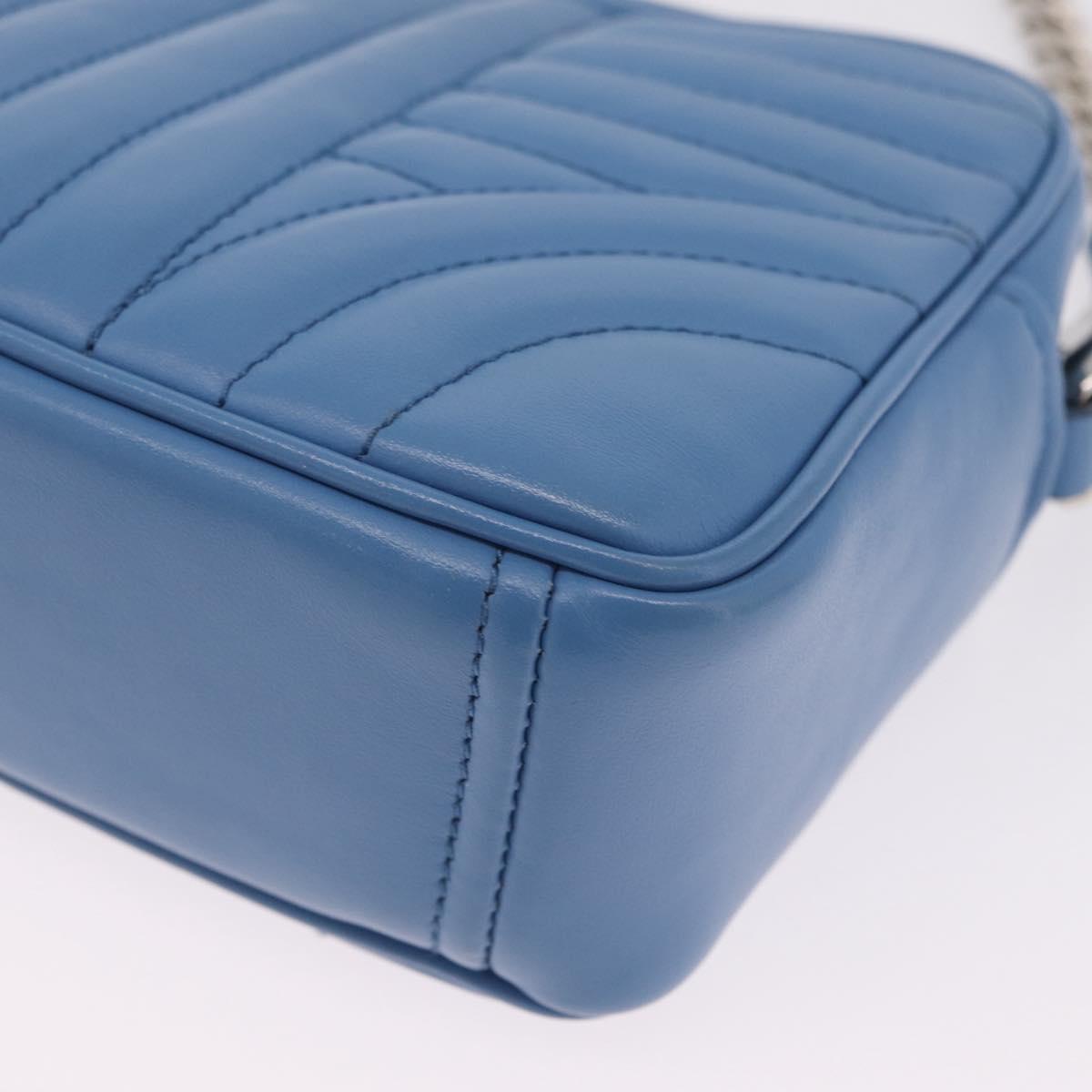 PRADA Chain Shoulder Bag Leather Light Blue Silver Auth 213060M