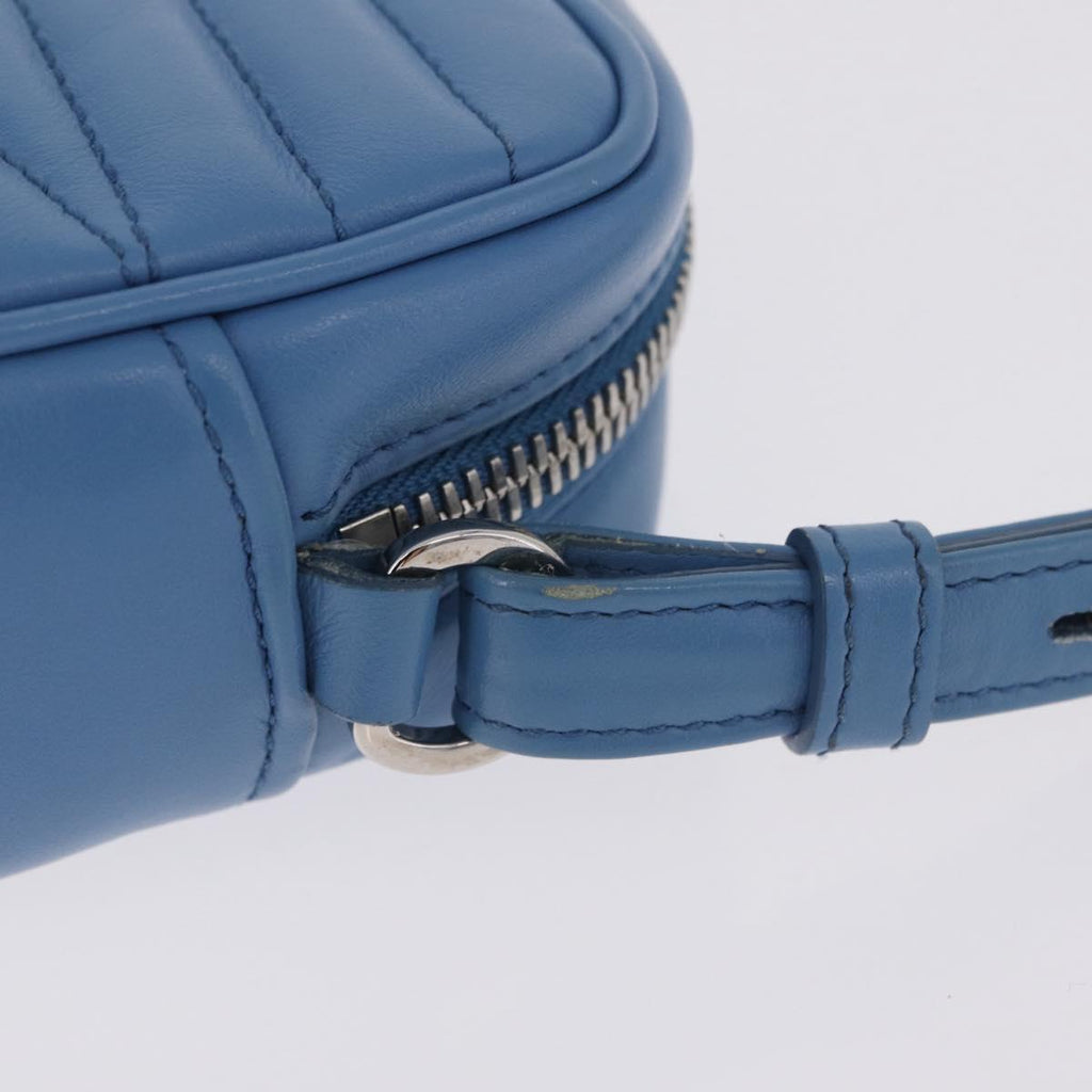 PRADA Chain Shoulder Bag Leather Light Blue Silver Auth 213060M
