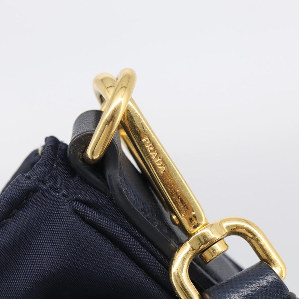 PRADA Shoulder Bag Nylon Navy Gold Auth 213147A
