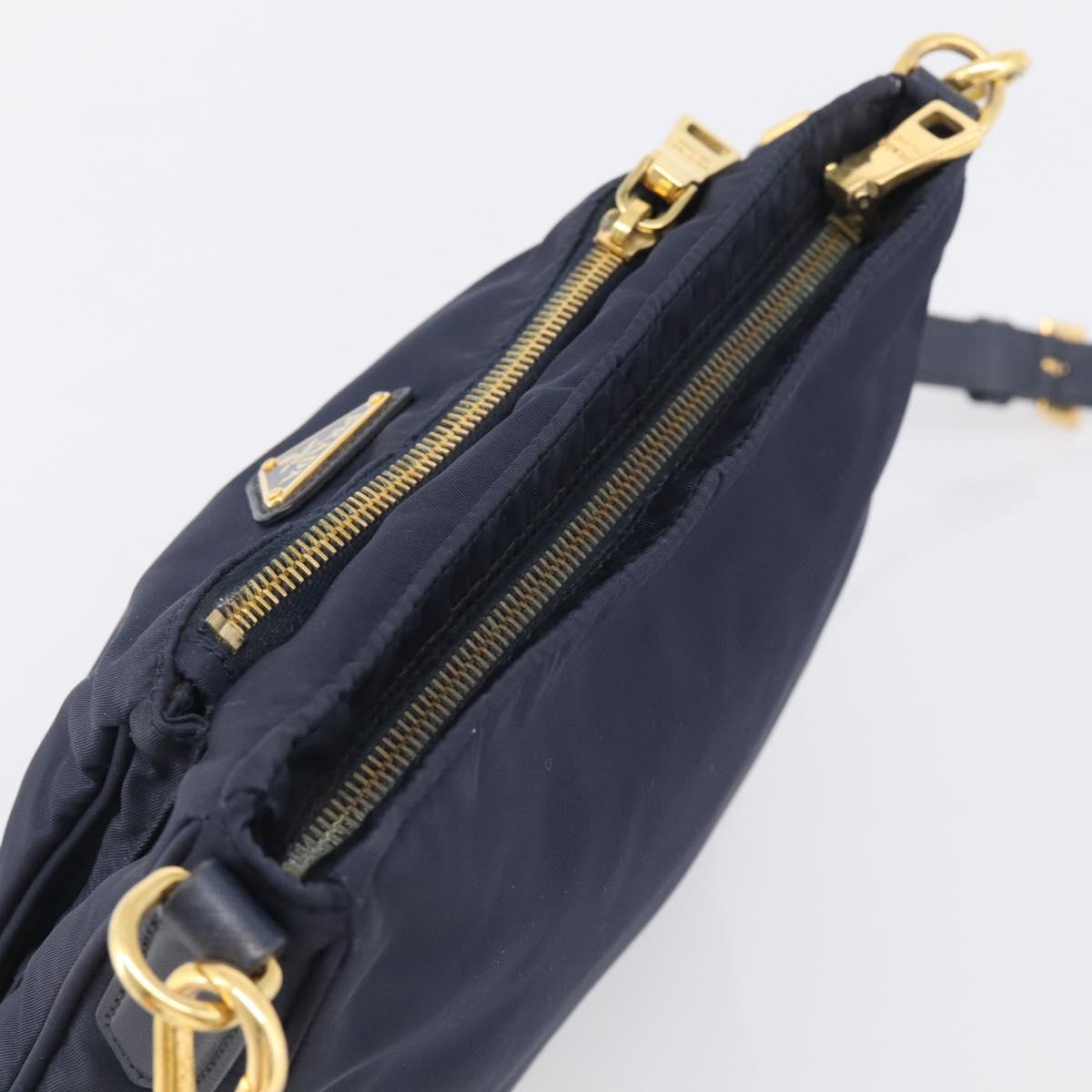 PRADA Shoulder Bag Nylon Navy Gold Auth 213147A