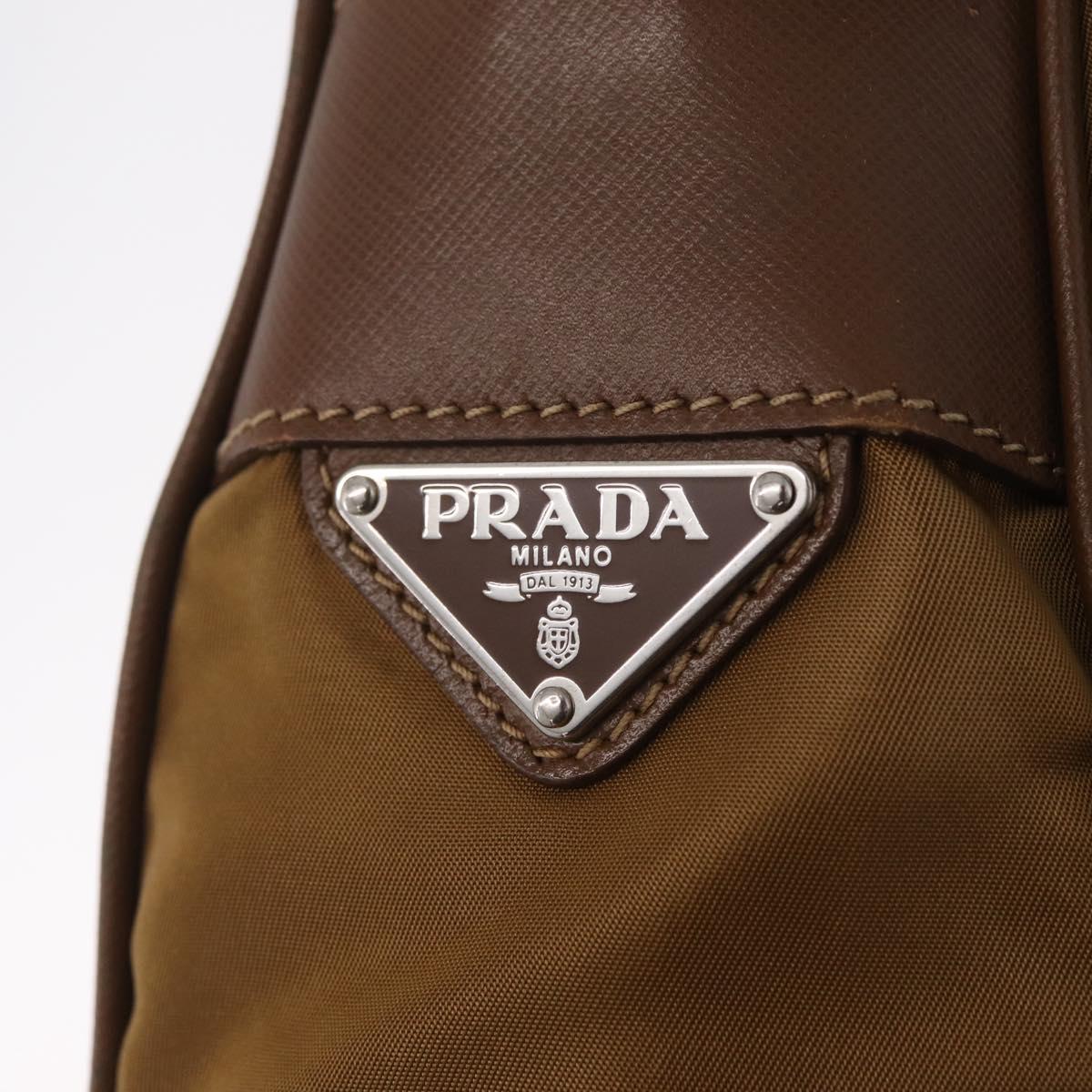 PRADA Shoulder Bag Nylon Brown Silver Auth 213150A