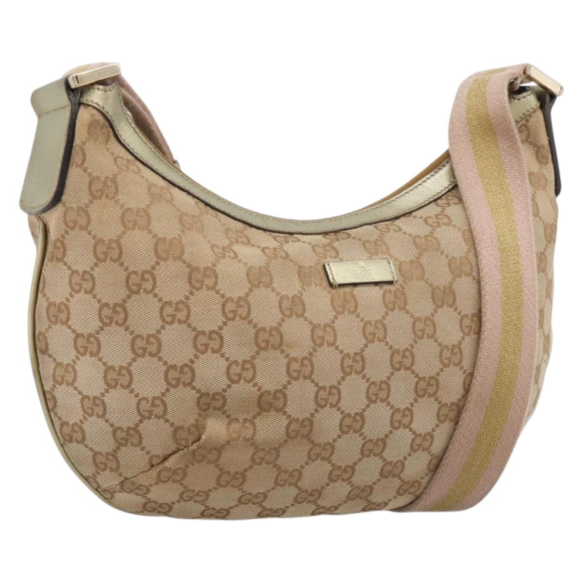 GUCCI GG Canvas Sherry Line Shoulder Bag Gold Beige 181092 Auth 213153A