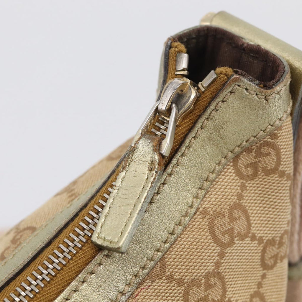 GUCCI GG Canvas Sherry Line Shoulder Bag Gold Beige 181092 Auth 213153A