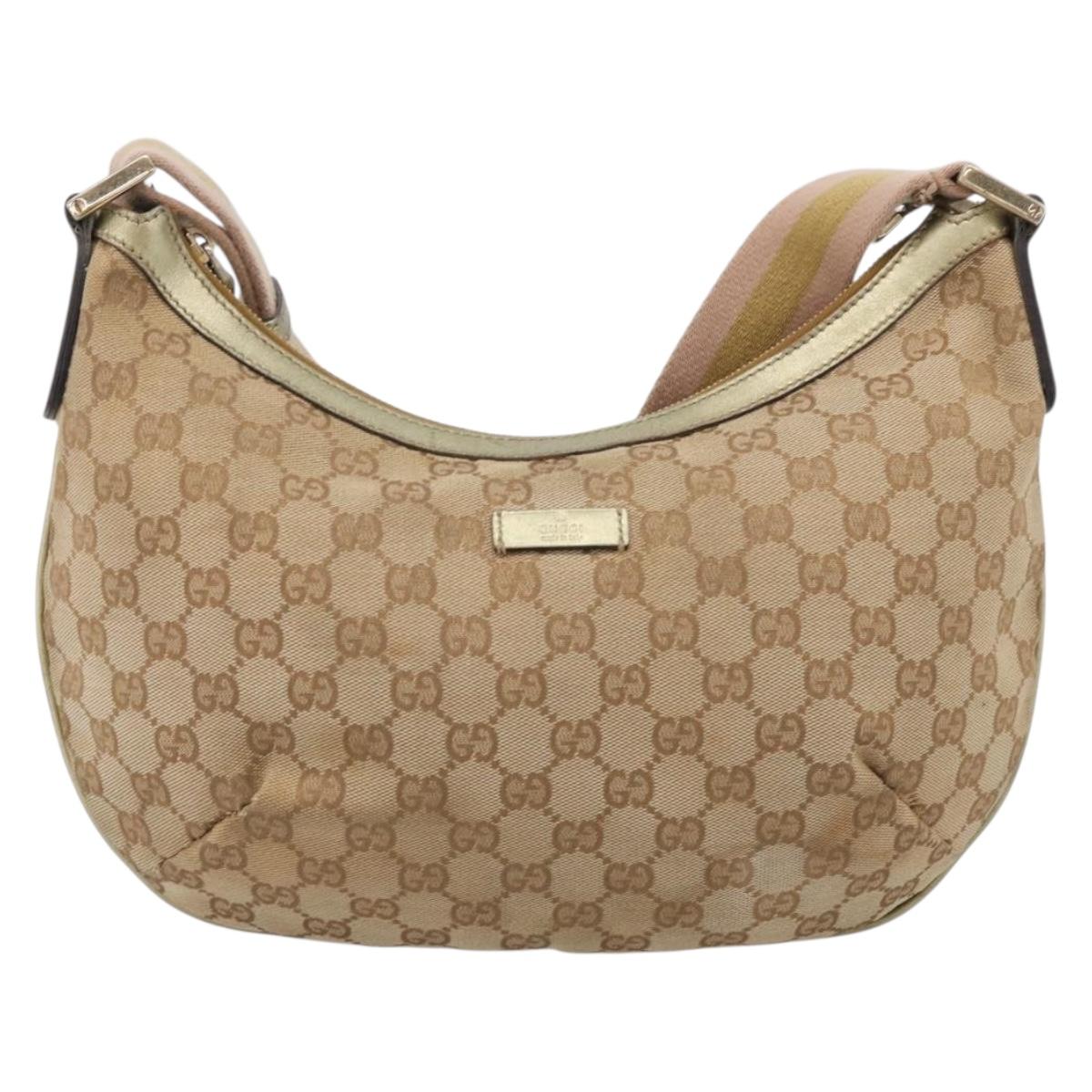 GUCCI GG Canvas Sherry Line Shoulder Bag Gold Beige 181092 Auth 213153A