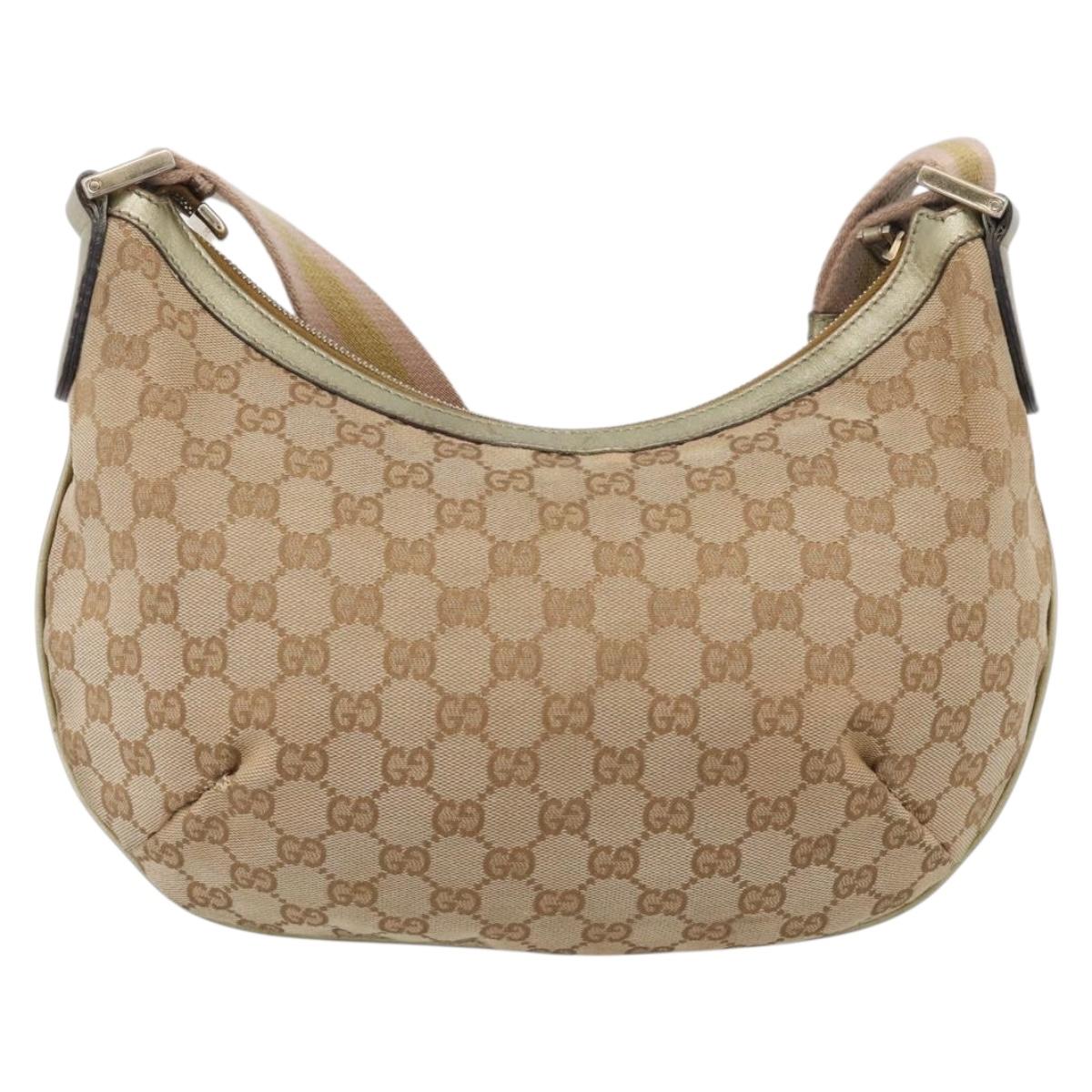 GUCCI GG Canvas Sherry Line Shoulder Bag Gold Beige 181092 Auth 213153A