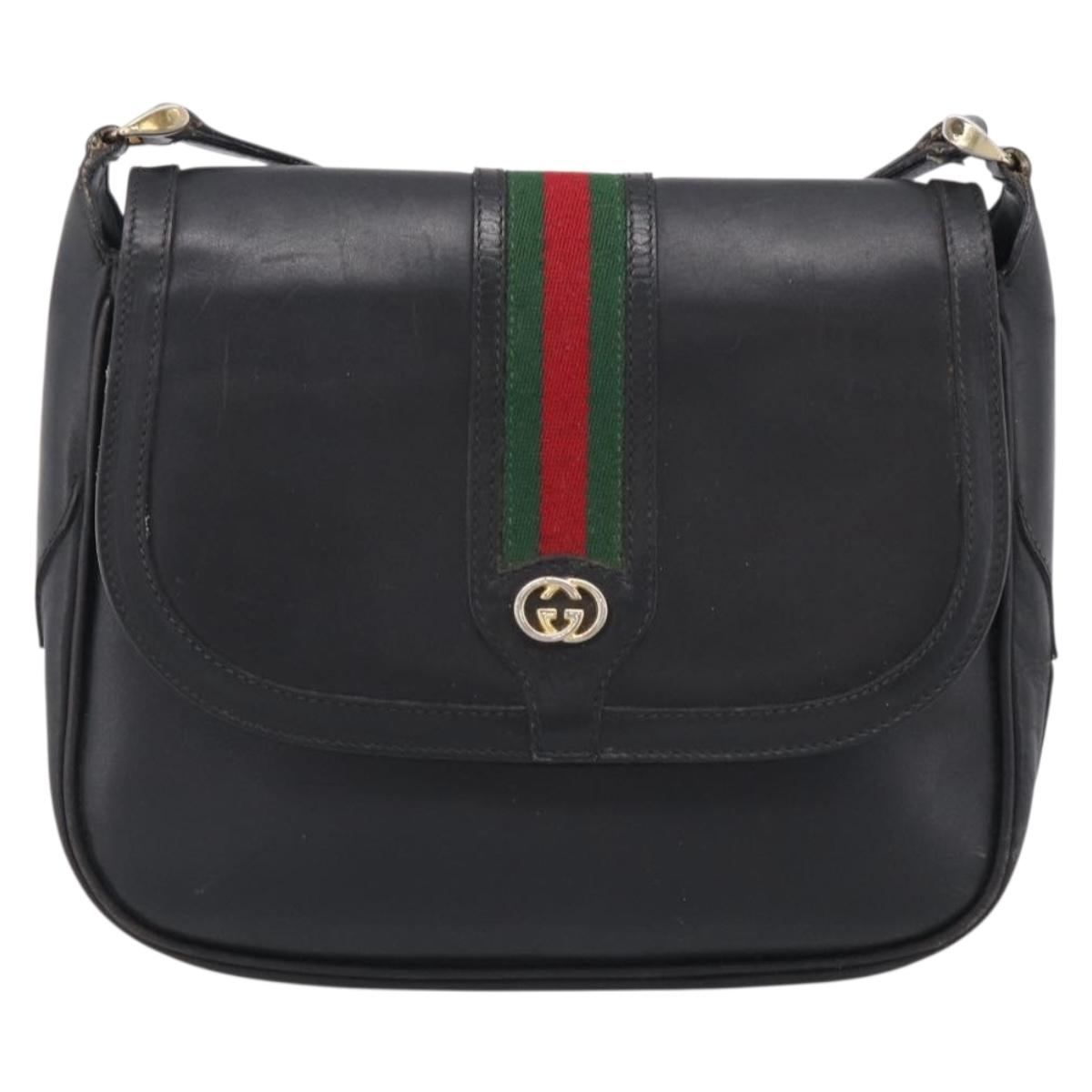 GUCCI Micro GG Supreme Web Sherry Line Bag Leather Black 001 41 4425 Auth 213166