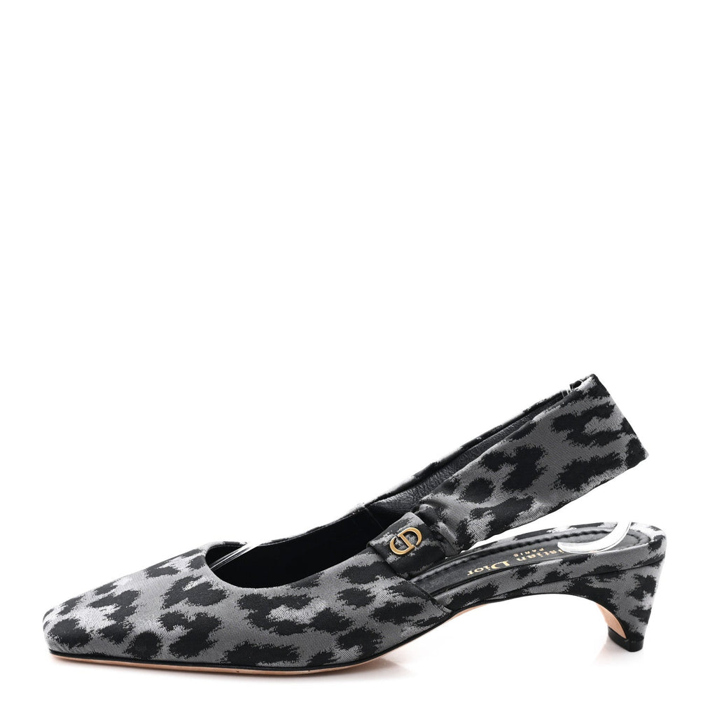 Nylon Leopard Print Mizza Slingback Pumps 40 Grey Multicolor