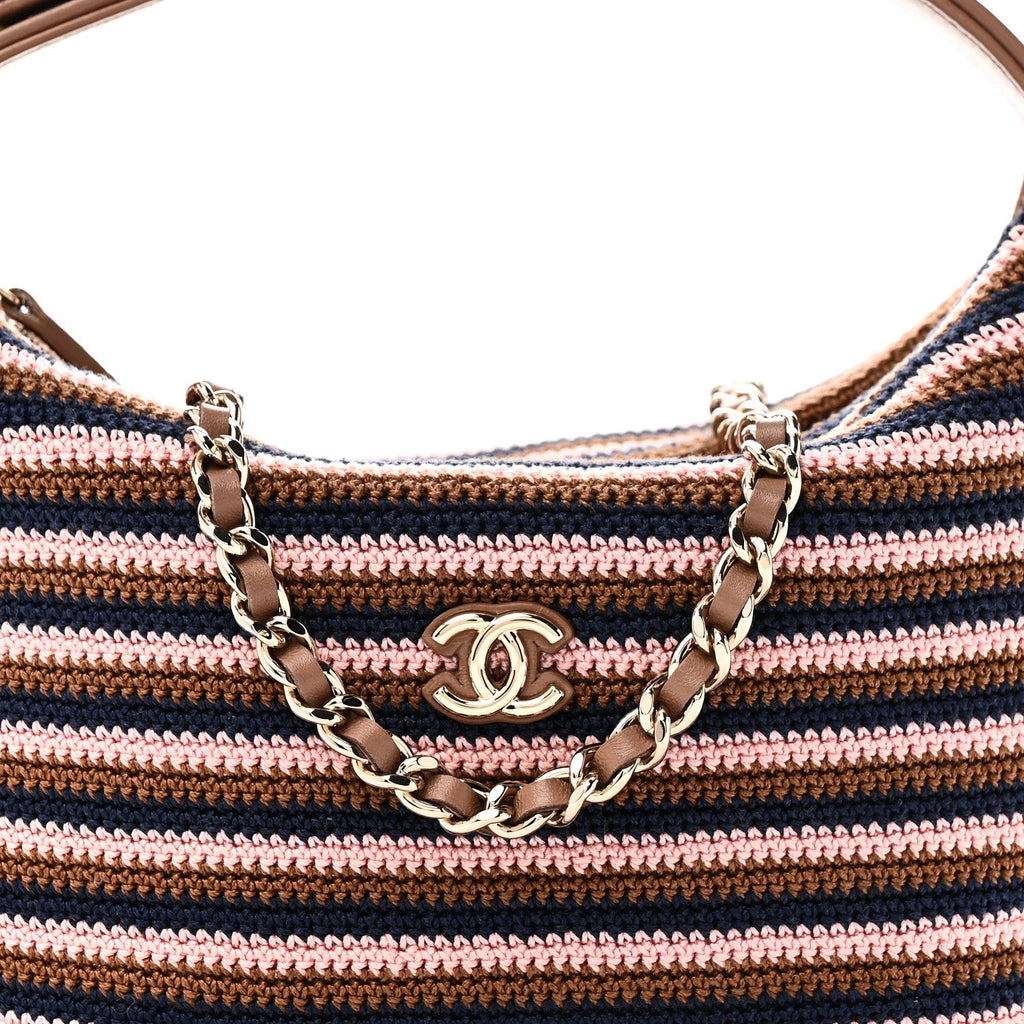 Crochet Lambskin Coco Crochet Hobo Clutch With Chain Brown Pink Navy
