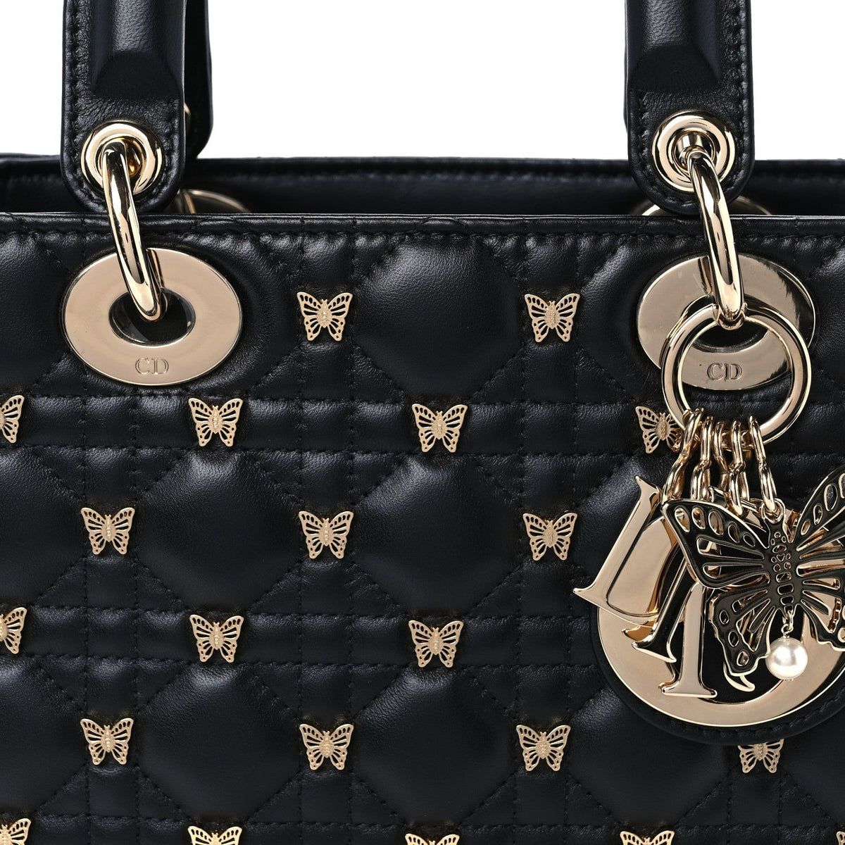Lambskin Cannage Butterfly Studs Small Lady Dior Black
