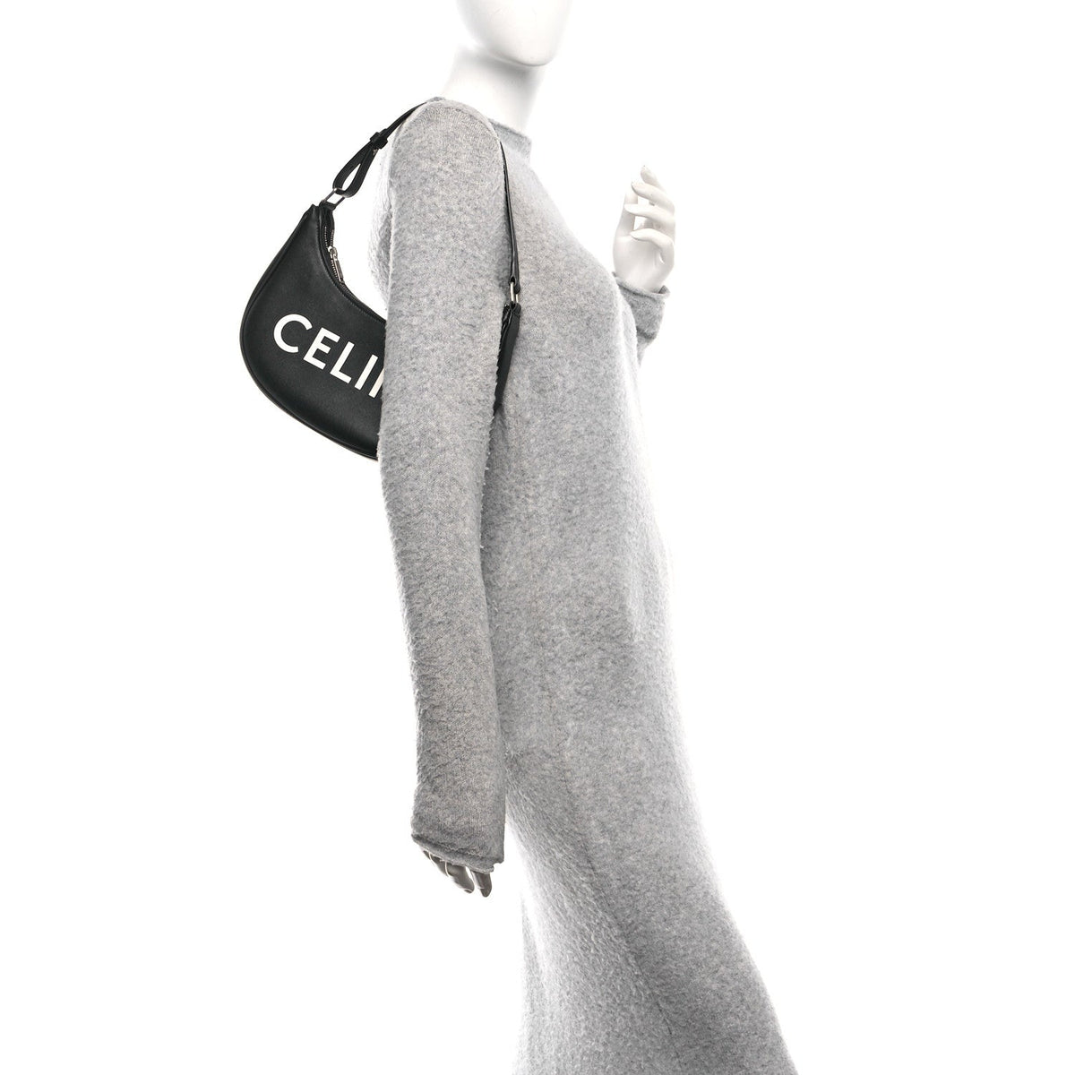Calfskin Ava Logo Shoulder Bag Black