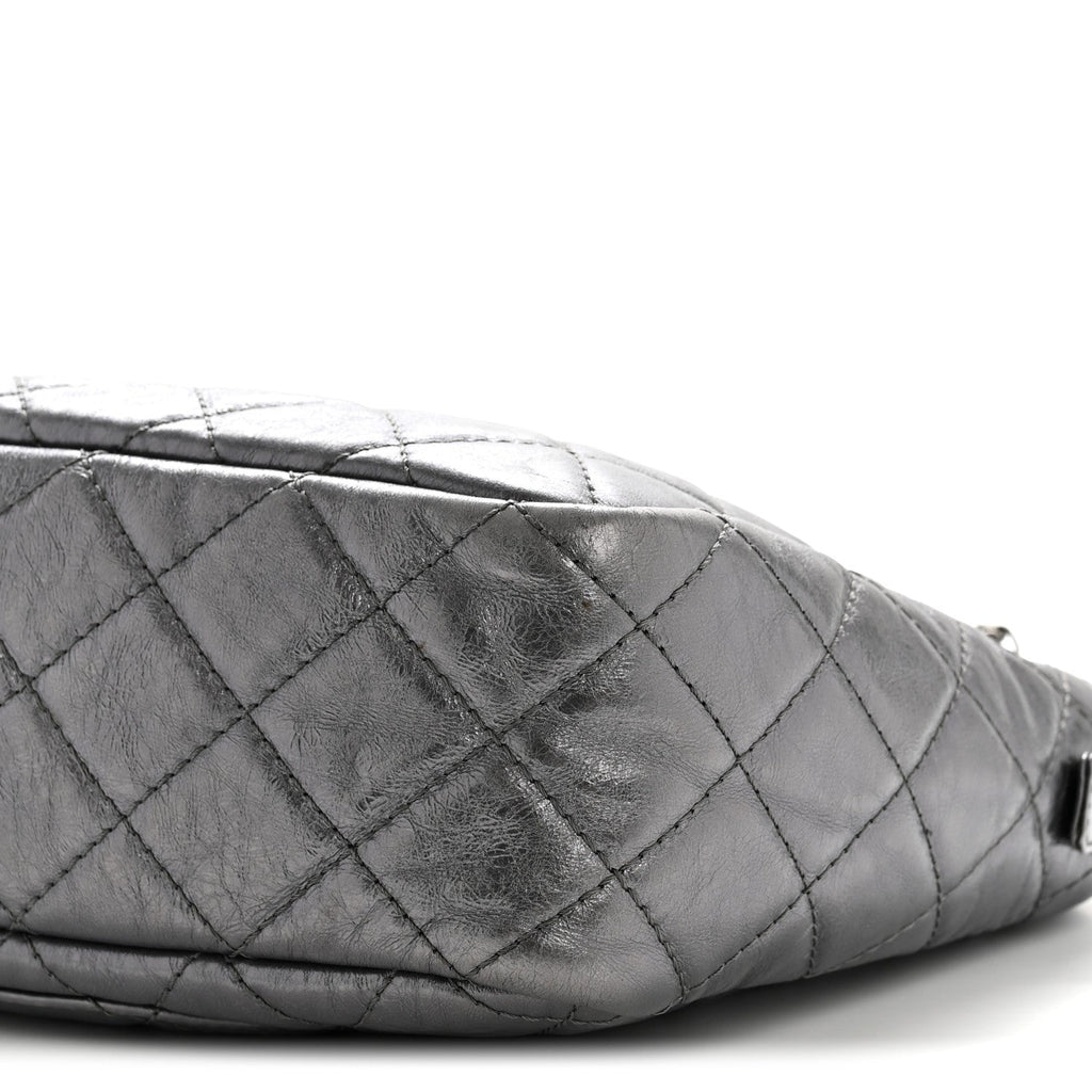 Metallic Aged Calfskin Quilted Large Reissue Camera Case Silver