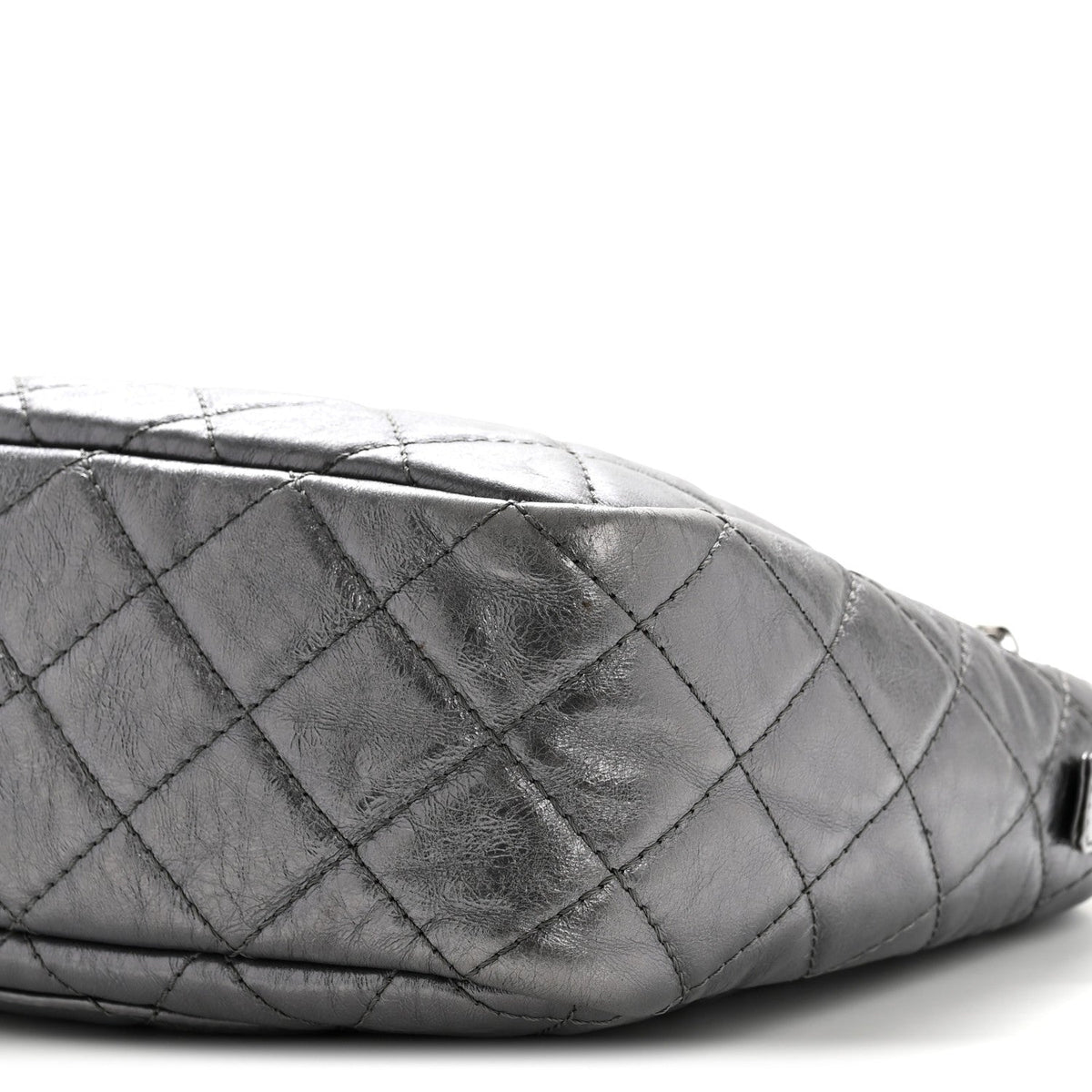 Metallic Aged Calfskin Quilted Large Reissue Camera Case Silver