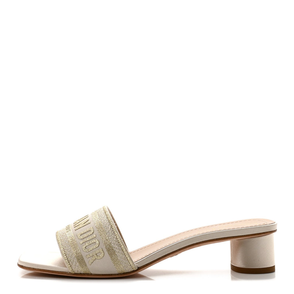Metallic Satin Embroidered Dway 35mm Slide Sandals 40.5 Pale Gold