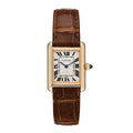 18K Yellow Gold Alligator 22mm Tank Louis Quartz Watch Brown