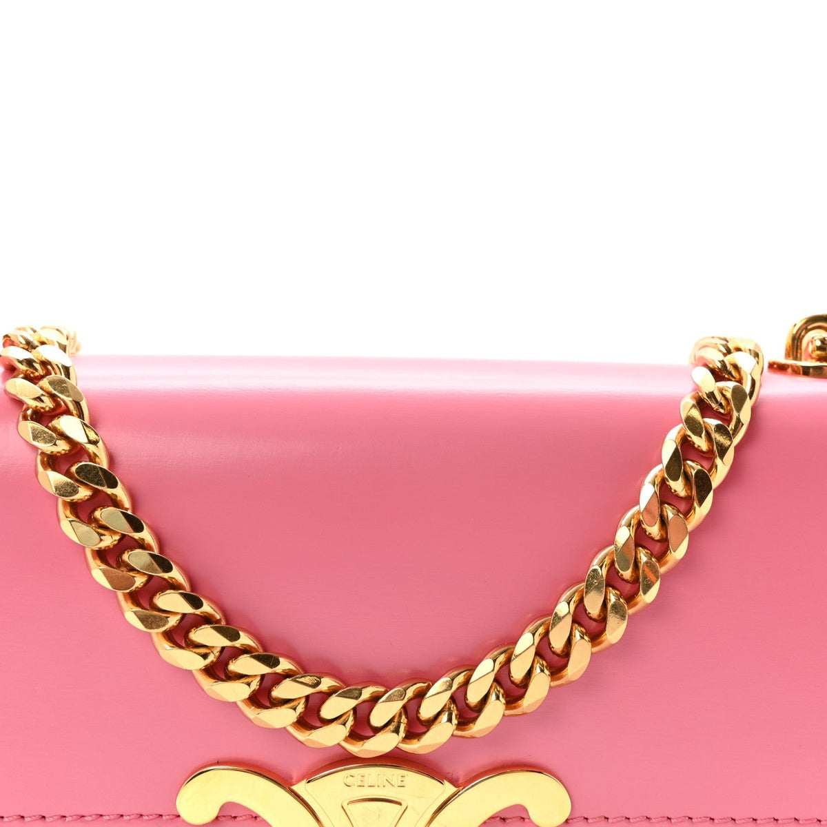 Shiny Calfskin Triomphe Chain Shoulder Bag Flamingo