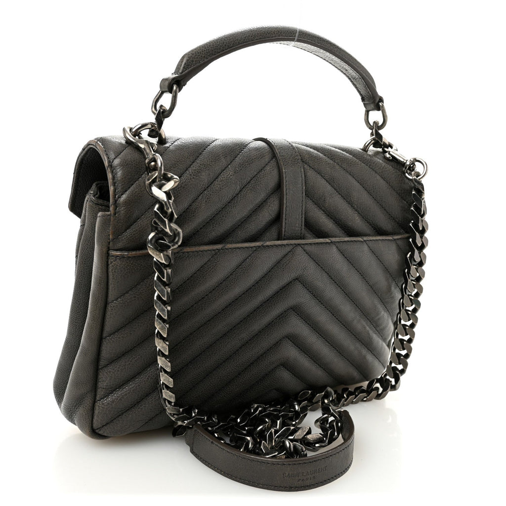 Sheepskin Matelasse Chevron Monogram Medium College Bag Asphalt