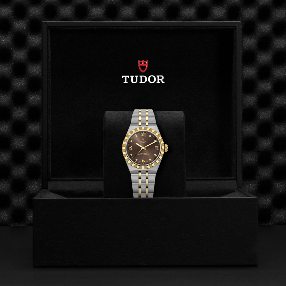 TUDOR Royal Yellow Gold Two-Tone 30mm - Brown, Diamond-Set on Bracelet