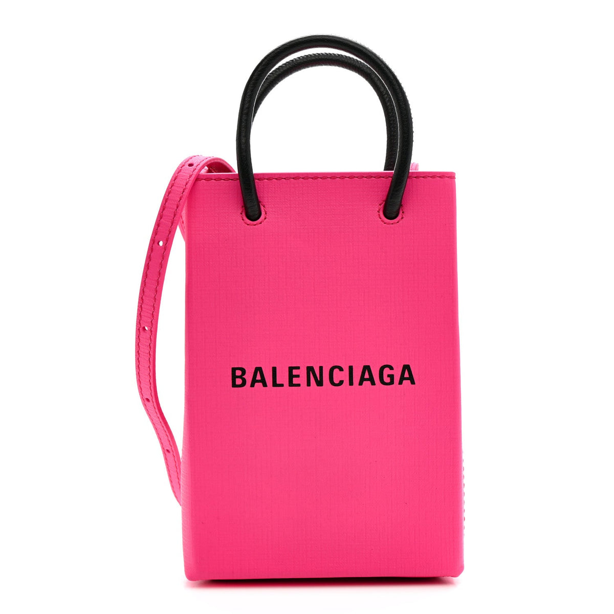Squared Calfskin Logo Shopping Phone Holder Bag Acid Fuchsia