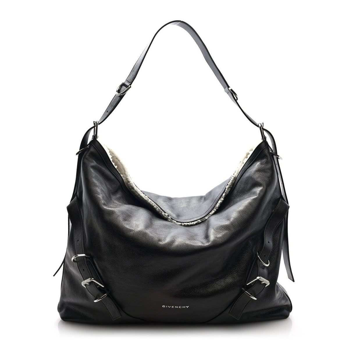 Calfskin Shearling Large Voyou Bag Chocolate