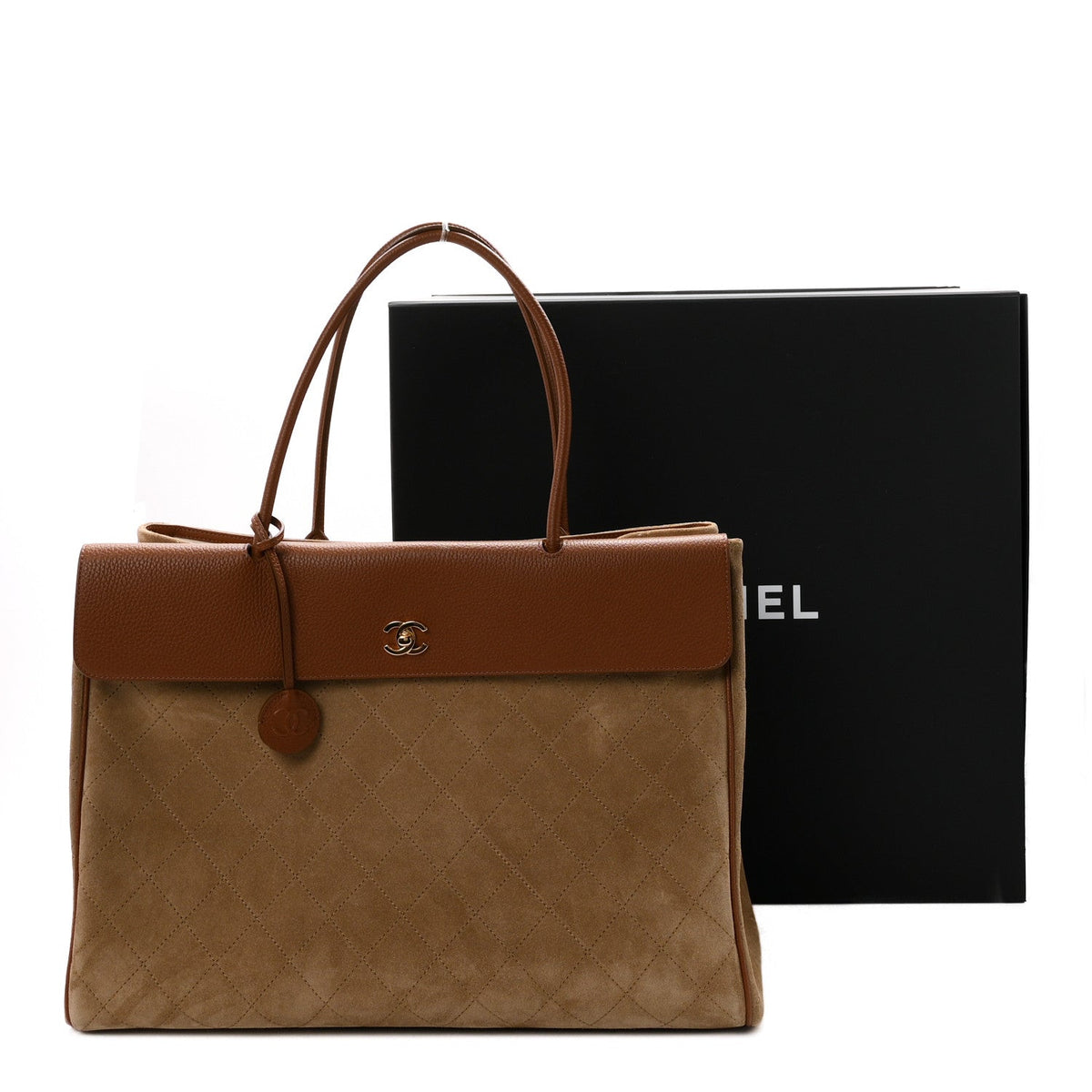 Grained Calfskin Suede Large Urban Essentials Shopping Bag Dark Beige Camel