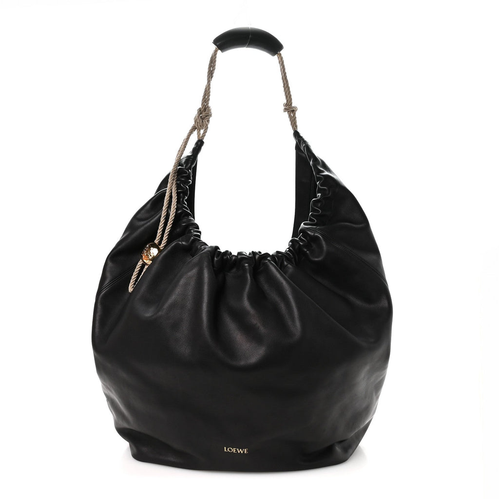 Calfskin XL Squeeze Cord Bag Black