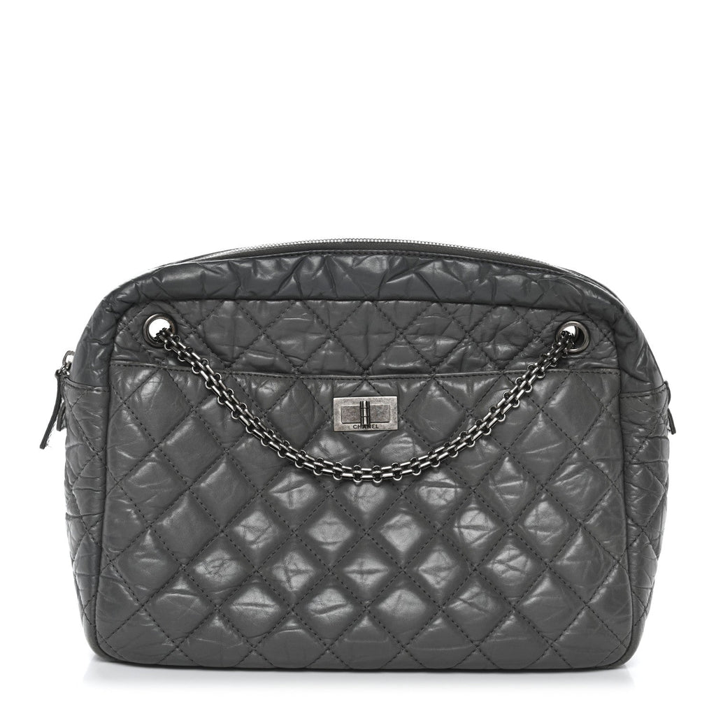Aged Calfskin Quilted Large Reissue Camera Case Grey