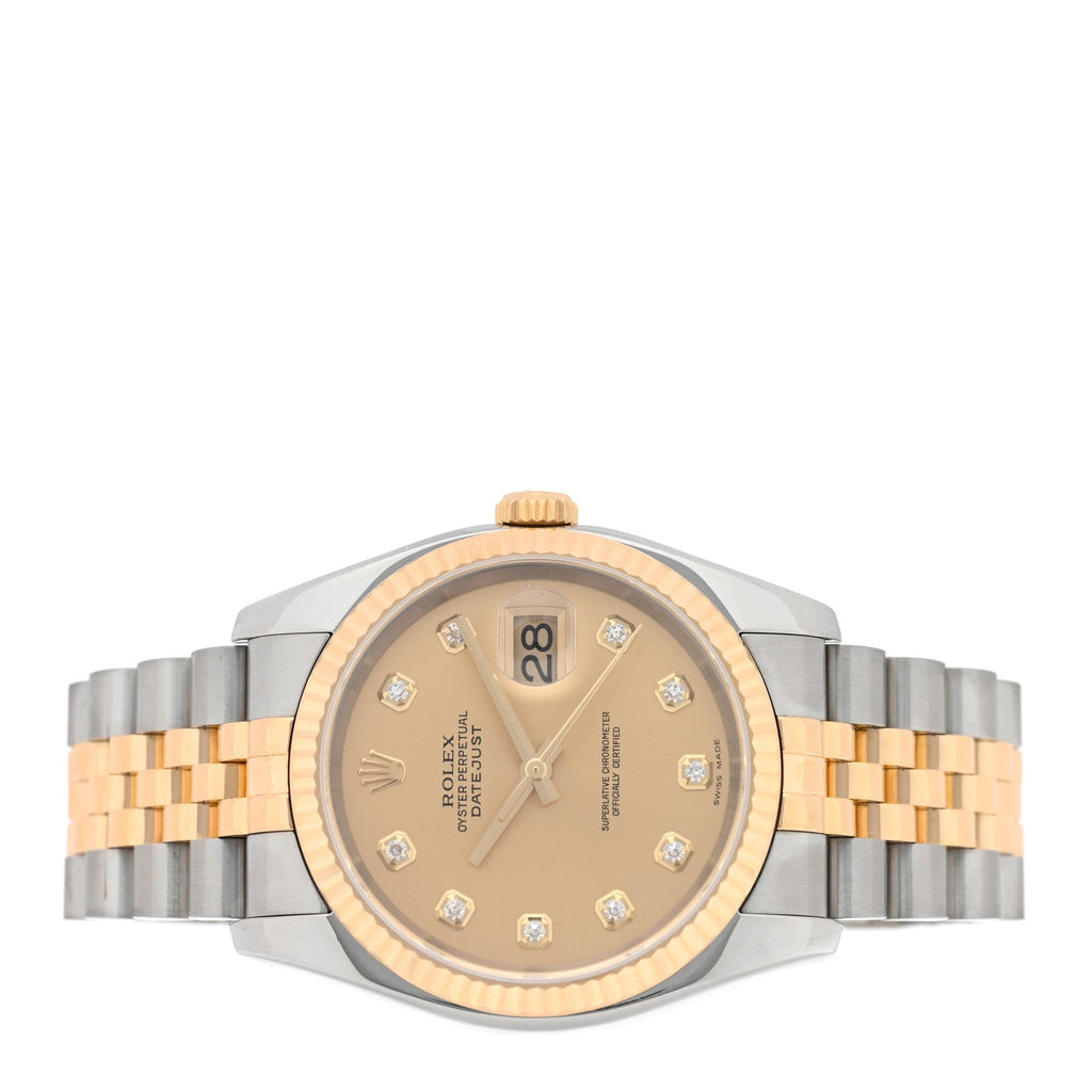 Stainless Steel 18K Yellow Gold Diamond 36mm Oyster Perpetual Datejust Watch Champagne 116233
