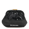 Shiny Supple Calfskin Logo Crocodile Embossed Cloud Coin Purse Black White