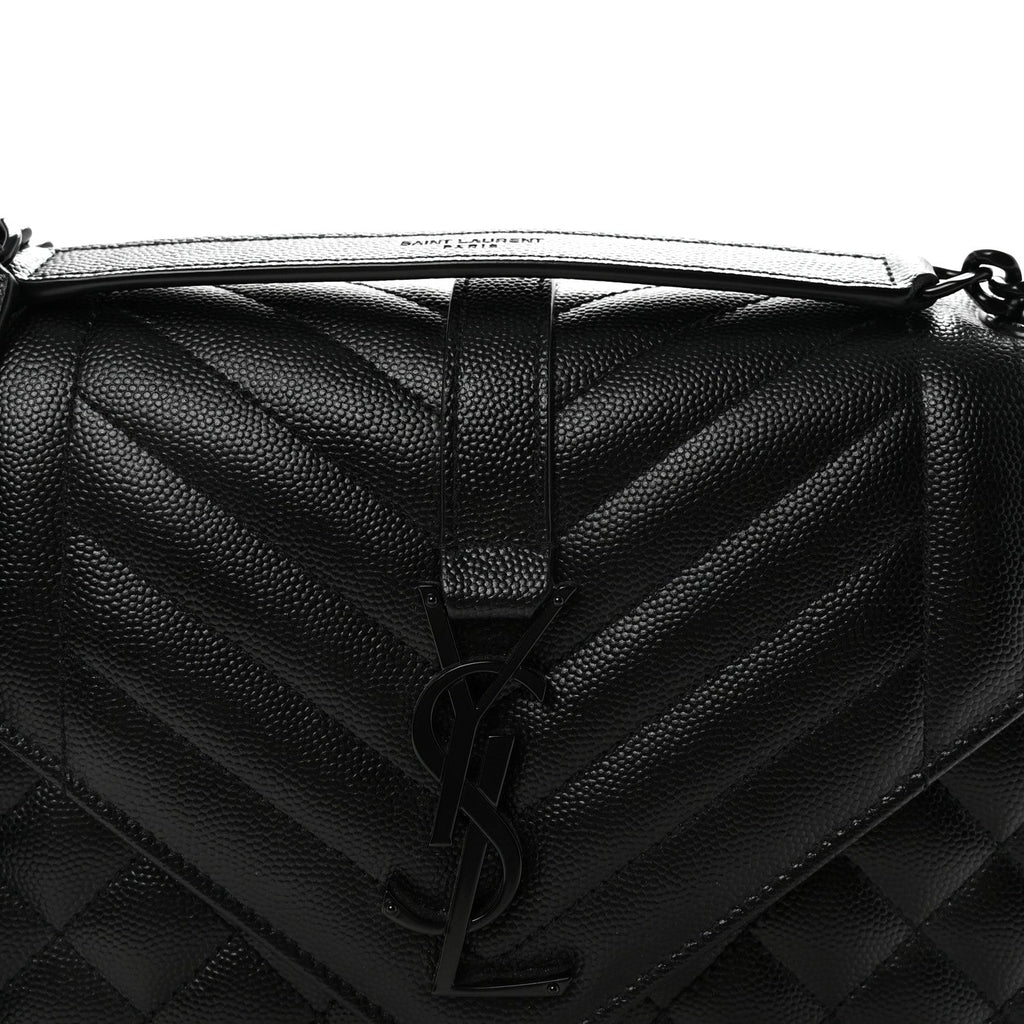 Grain De Poudre Textured Mixed Matelasse Triquilt Medium Monogram Monochrome Satchel Black
