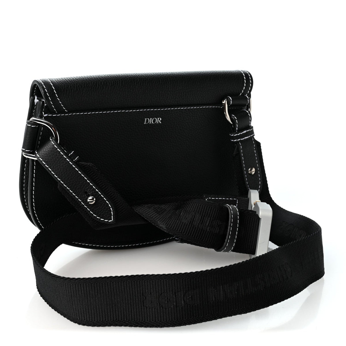 X KAWS Grained Calfskin Saddle Pouch Black