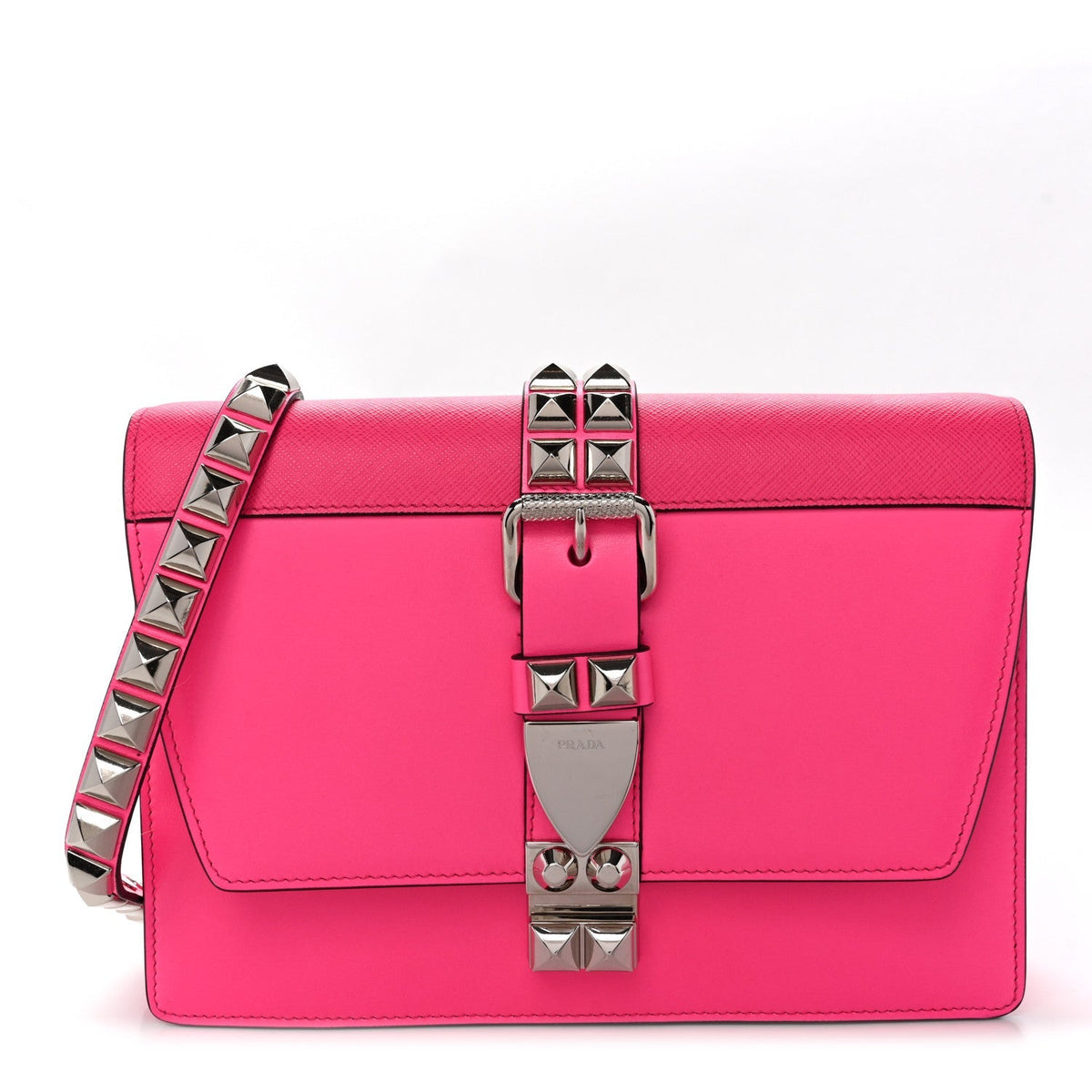 Saffiano City Calfskin Studded Large Elektra Shoulder Bag Fuchsia Black