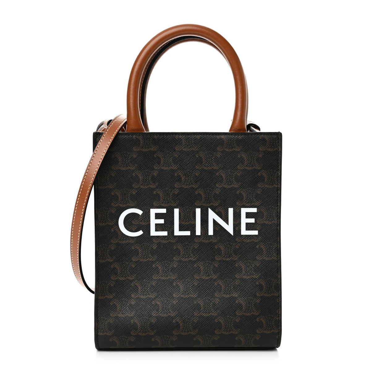 Triomphe Canvas Calfskin Mini Vertical Cabas Tan
