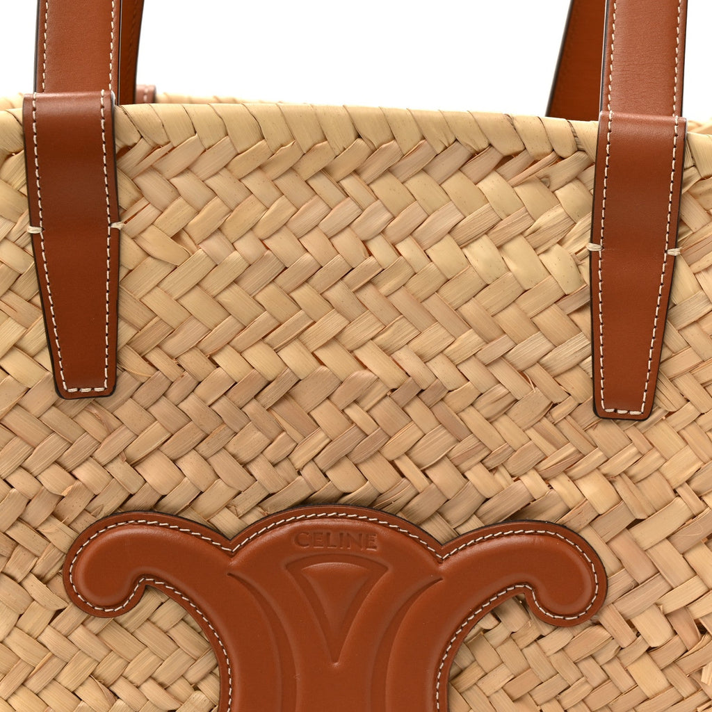 Raffia Calfskin Triomphe Medium Panier Tan