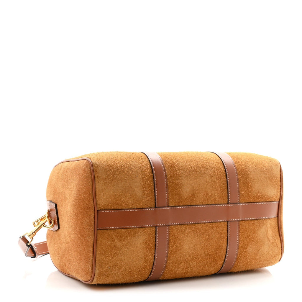 Waxed Suede Calfskin Large Boston Bag Tobacco