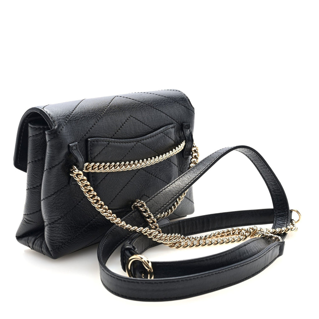 Calfskin Chevron Stitched Coco Waist Bag Black