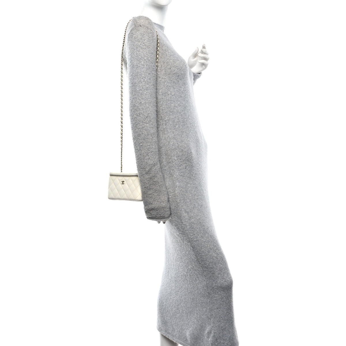 Caviar Quilted Small Vanity Case With Chain White