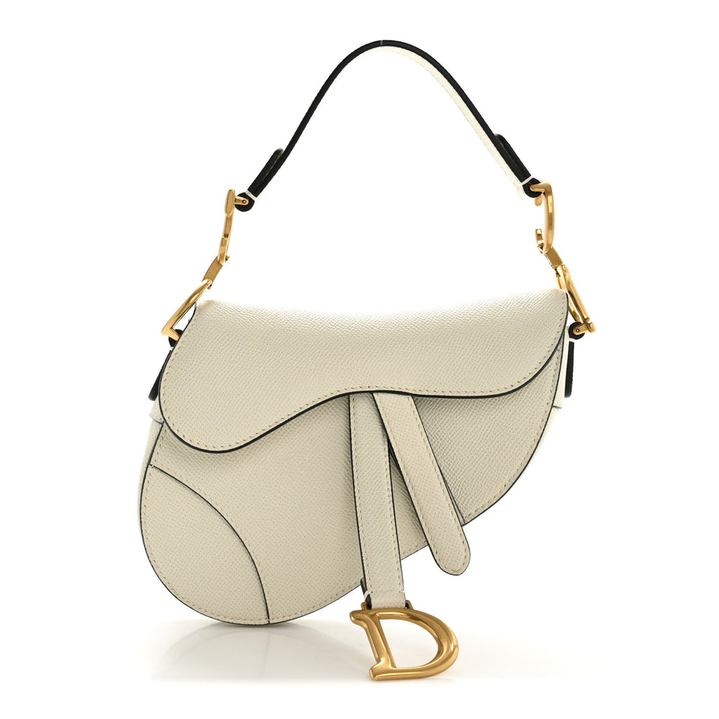 Grained Calfskin Mini Saddle Bag White
