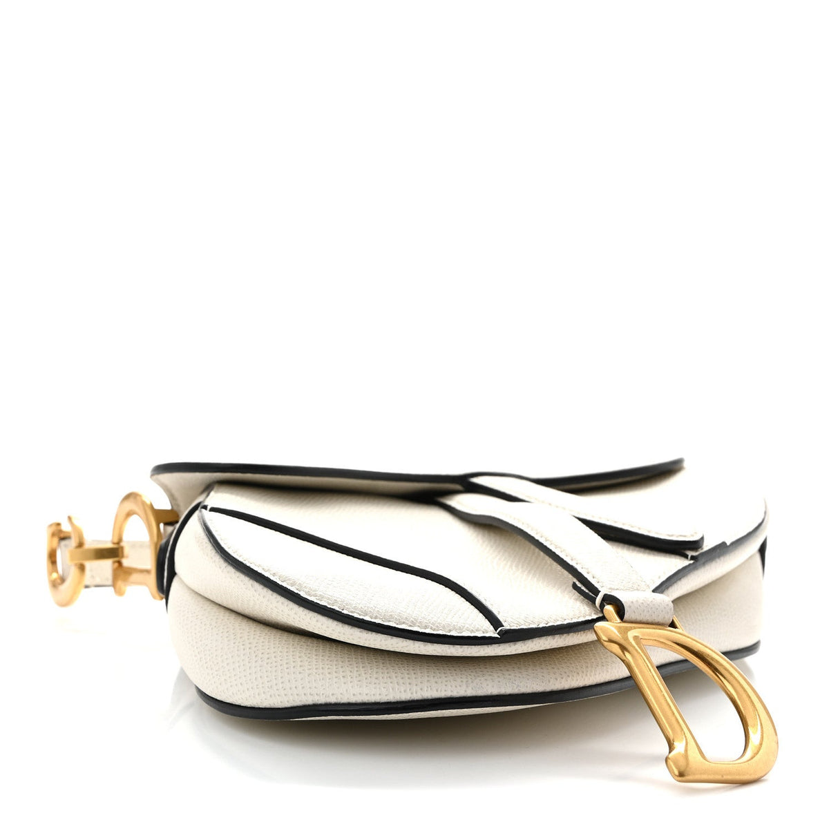Grained Calfskin Mini Saddle Bag White
