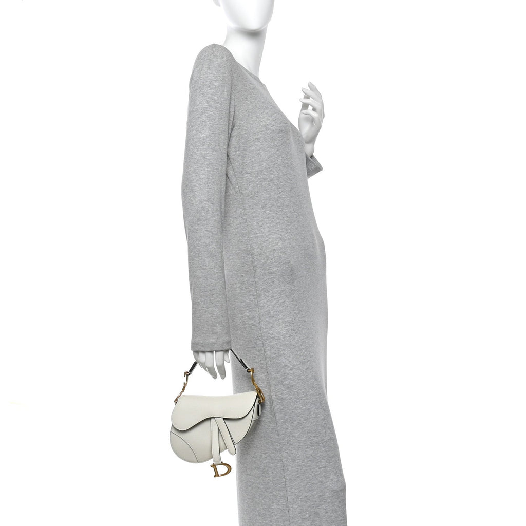 Grained Calfskin Mini Saddle Bag White