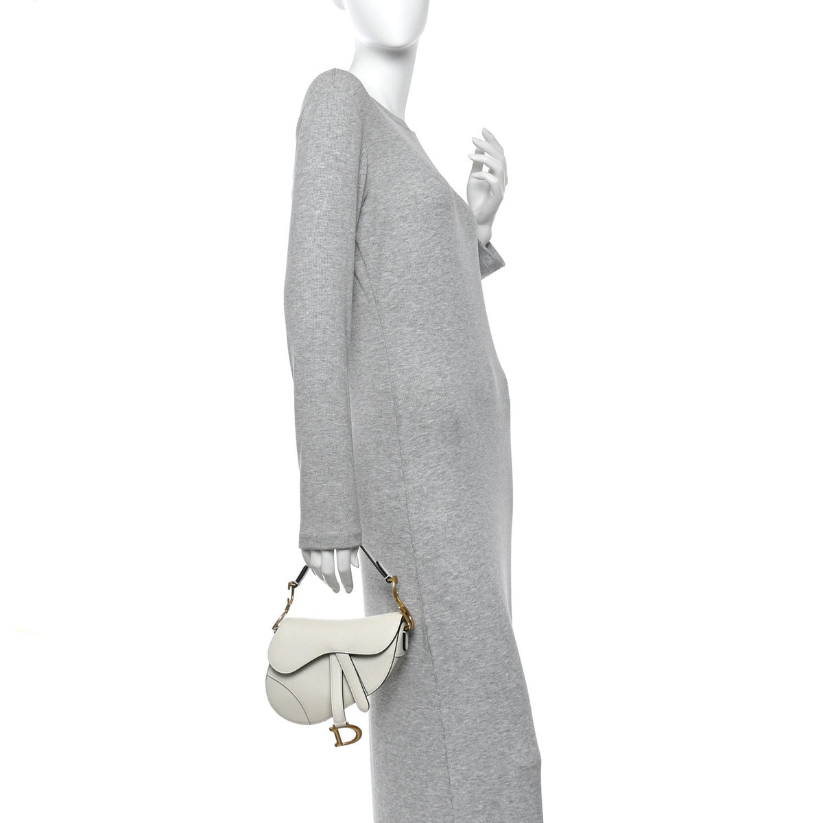 Grained Calfskin Mini Saddle Bag White