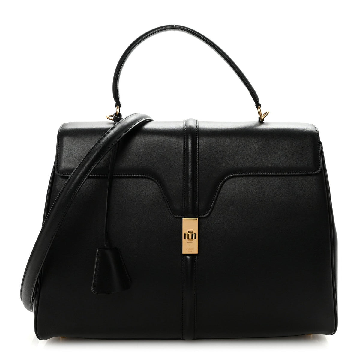 Satinated Calfskin Large 16 Top Handle Bag Black