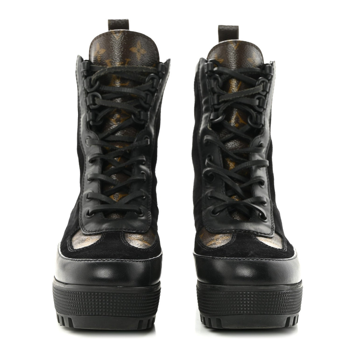 Suede Calfskin Monogram Laureate Platform Desert Boots 36 Black