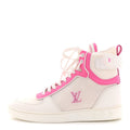 Calfskin Nylon Mesh Monogram Womens Boombox High Top Sneakers 39 White Pink