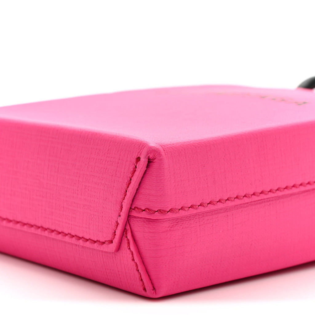 Squared Calfskin Logo Shopping Phone Holder Bag Acid Fuchsia