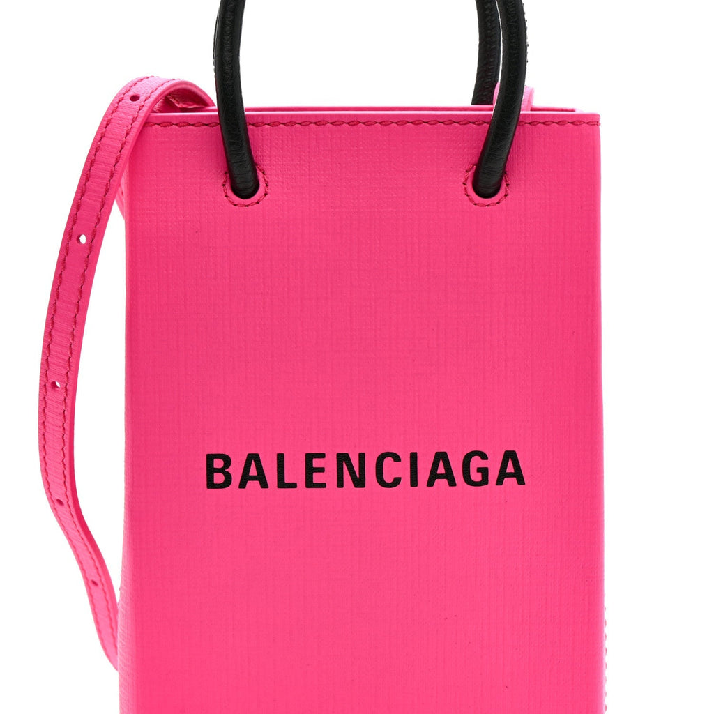 Squared Calfskin Logo Shopping Phone Holder Bag Acid Fuchsia