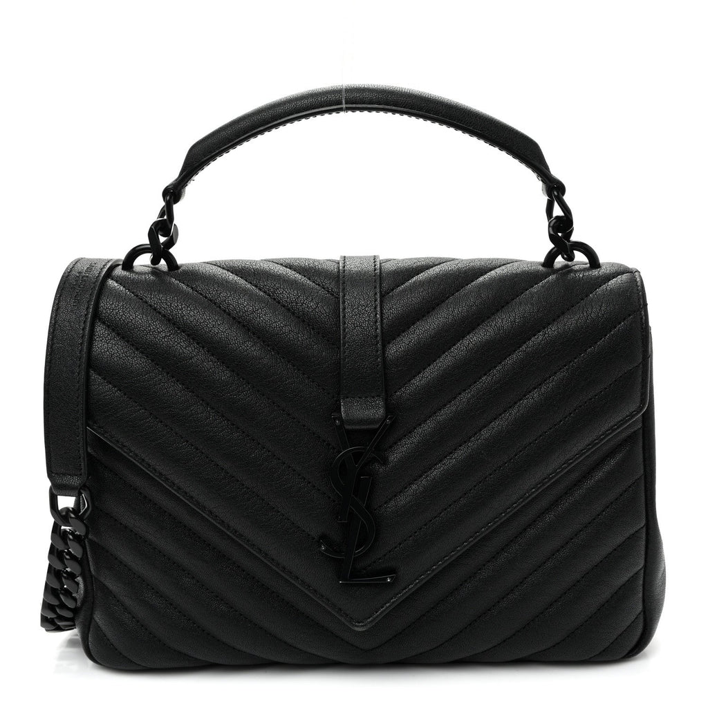 Sheepskin Matelasse Chevron Monogram Monochrome Medium College Bag Black