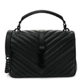 Sheepskin Matelasse Chevron Monogram Monochrome Medium College Bag Black