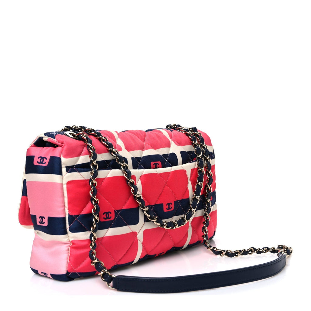 Nylon Printed Medium Flap Pink Navy White