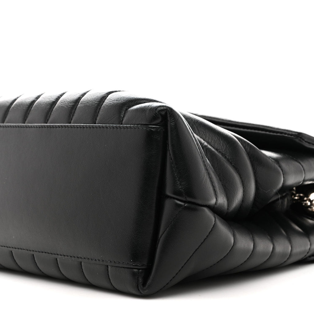 Calfskin Y Quilted Monogram Medium Loulou Chain Satchel Black